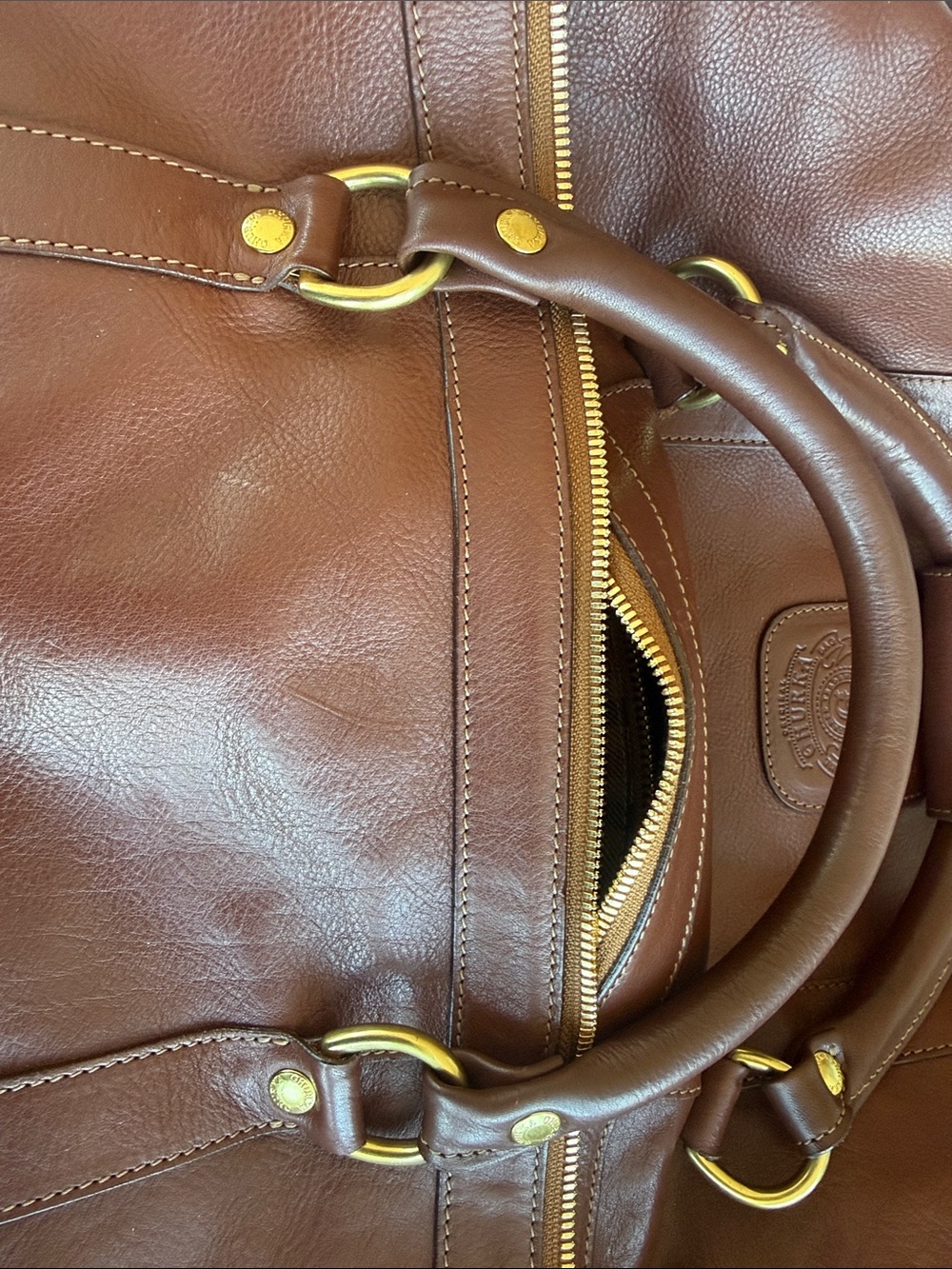 Ghurka Brown Leather Duffel with Double Handles - Picture 8 of 9